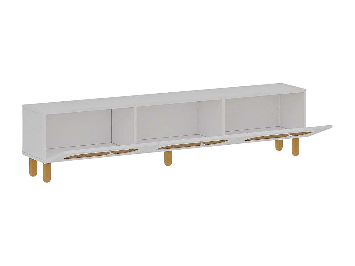TV-Ständer – 180 cm – Weiß und Rattan – MDF