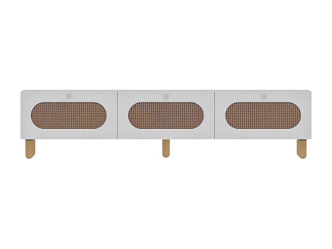 TV-Ständer – 180 cm – Weiß und Rattan – MDF