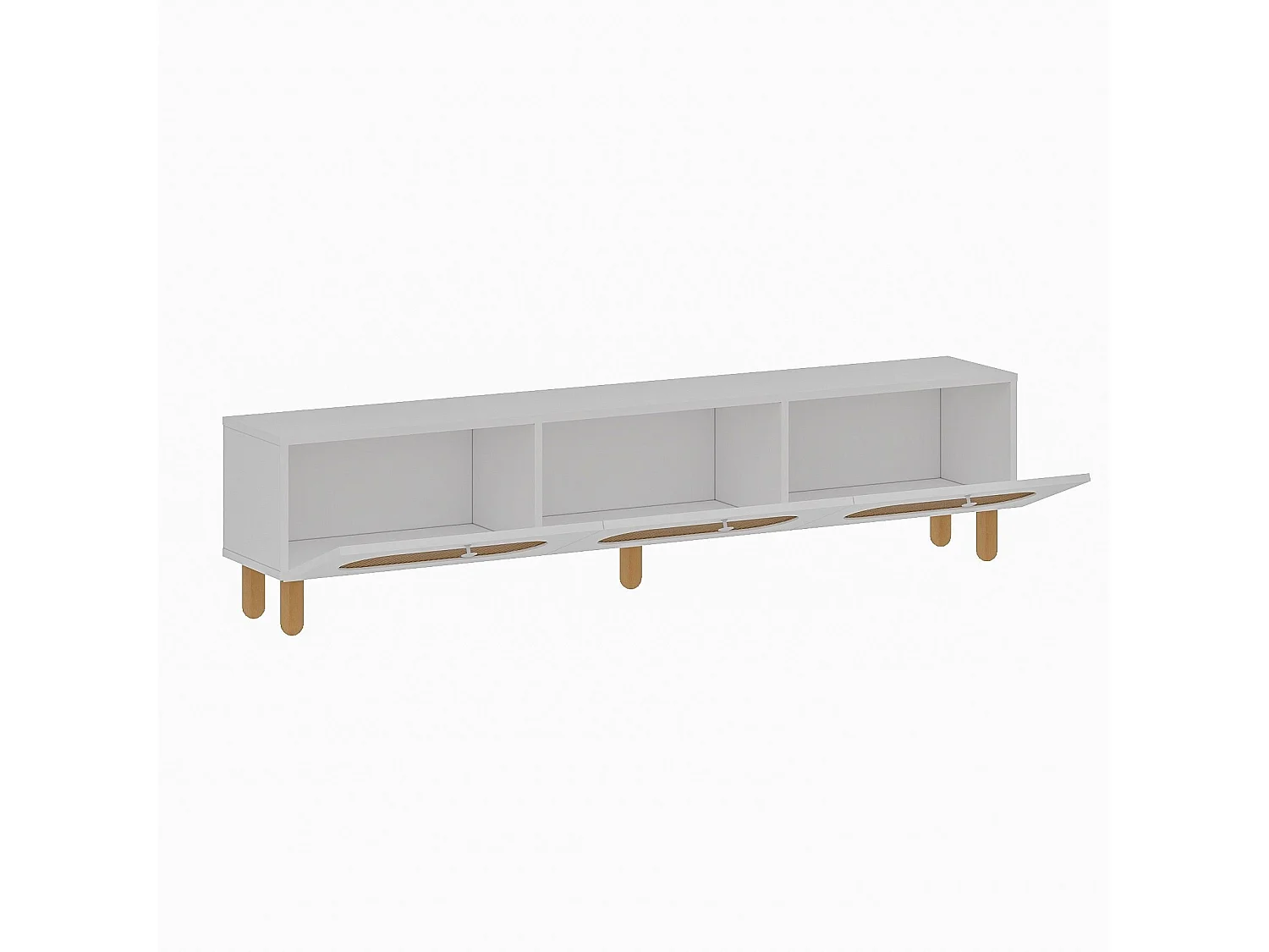 TV-Ständer – 180 cm – Weiß und Rattan – MDF