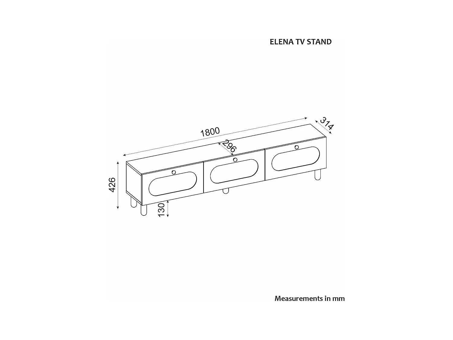 TV-Ständer – 180 cm x 42,6 cm x 31,4 cm – Weiß – MDF