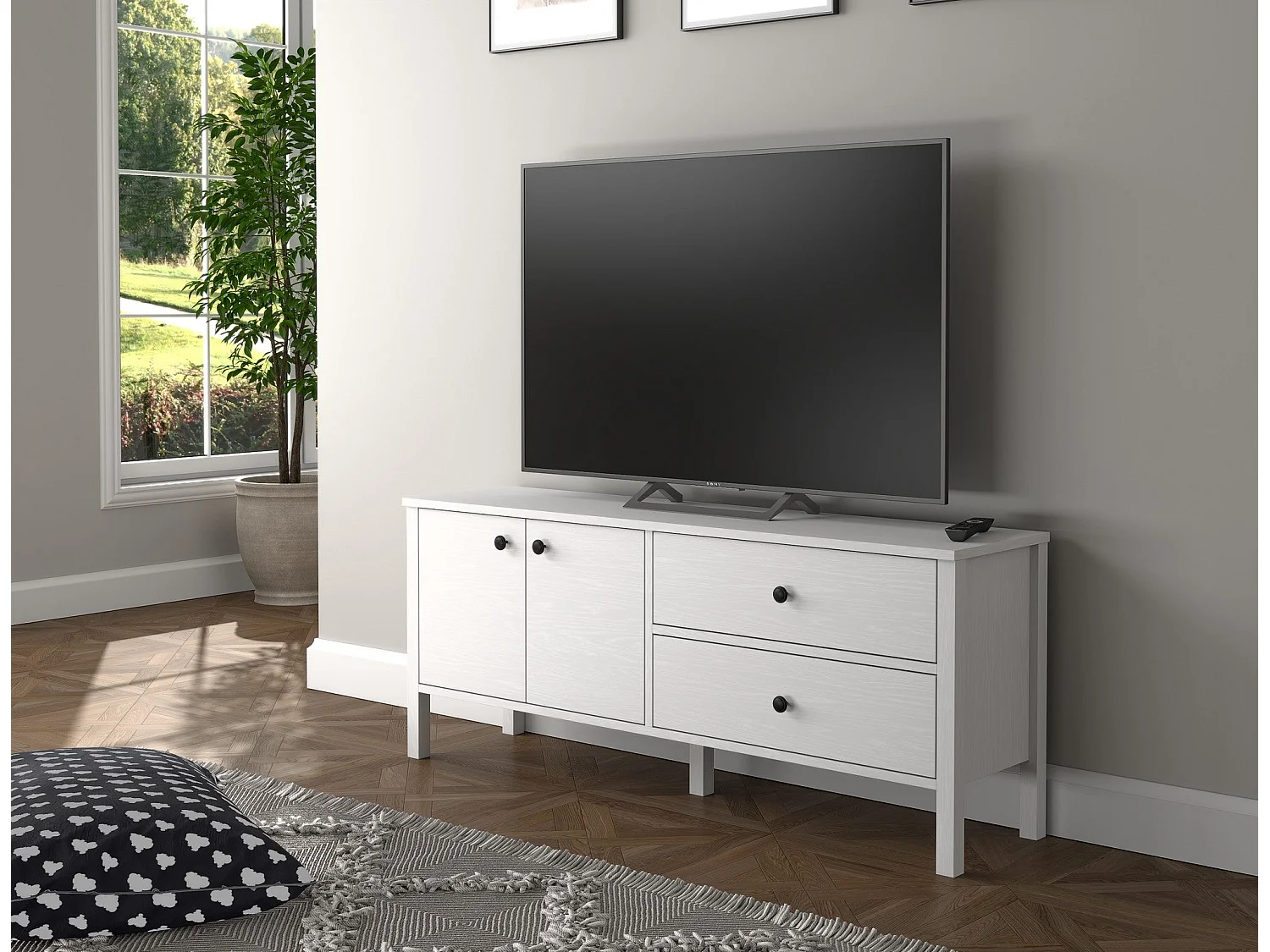 Meuble TV en aggloméré Frannie Modèle 2 : 140 x 35 x 58 cm