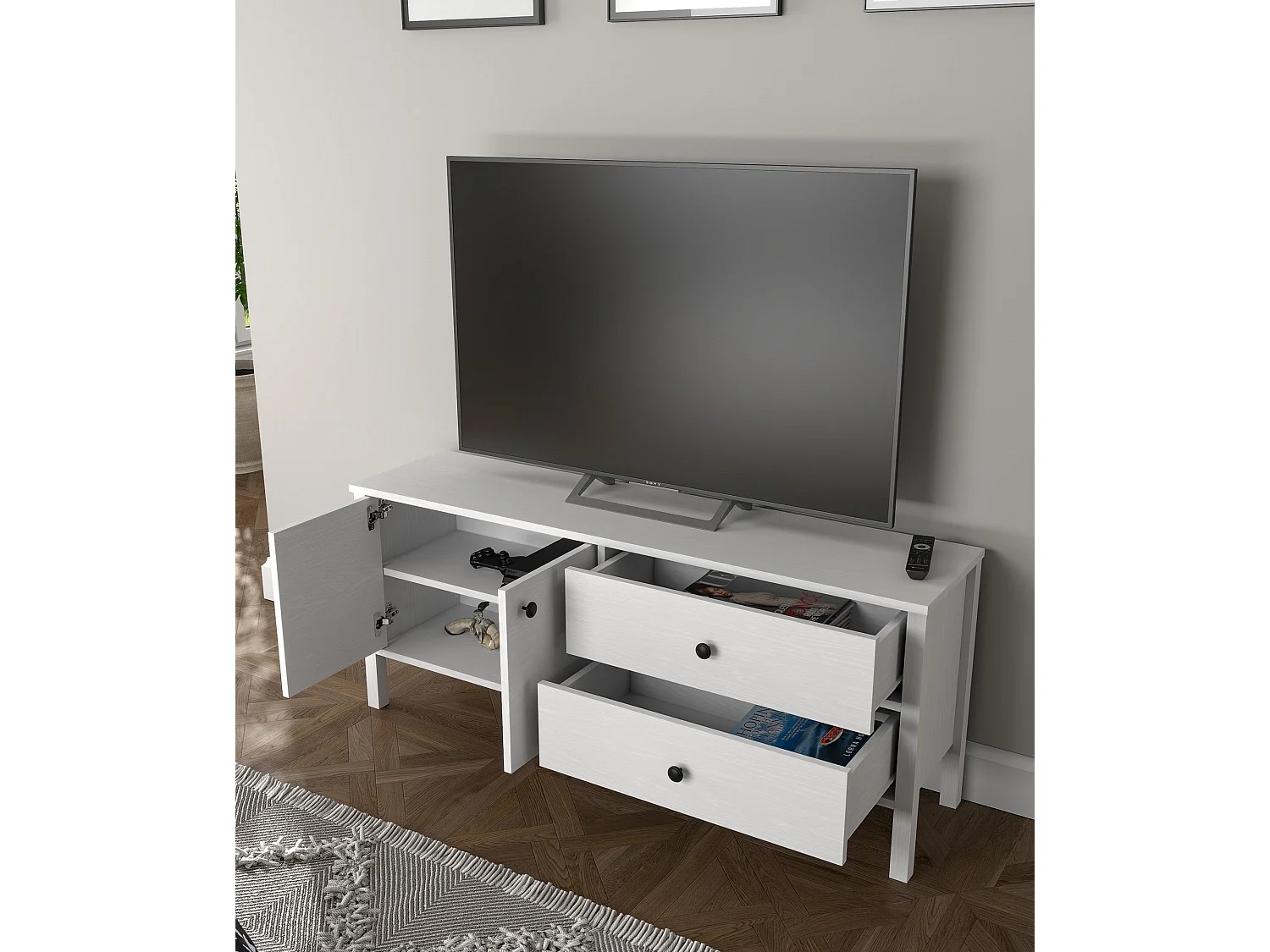 Meuble TV en aggloméré Frannie Modèle 2 : 140 x 35 x 58 cm