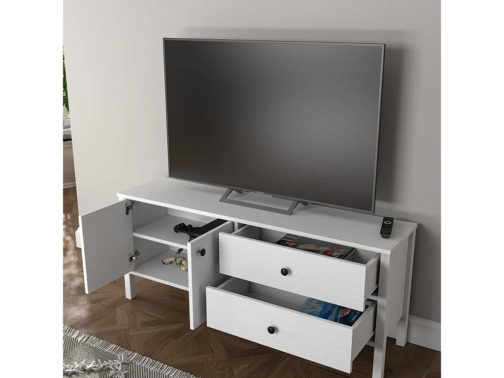 Móvel de TV – 140cm x 58cm x 35cm – Branco – Aglomerado revestido de melamina