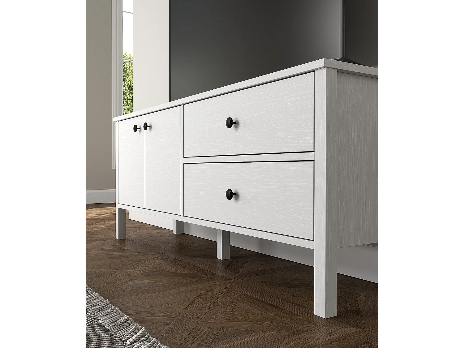 Móvel de TV – 140cm x 58cm x 35cm – Branco – Aglomerado revestido de melamina