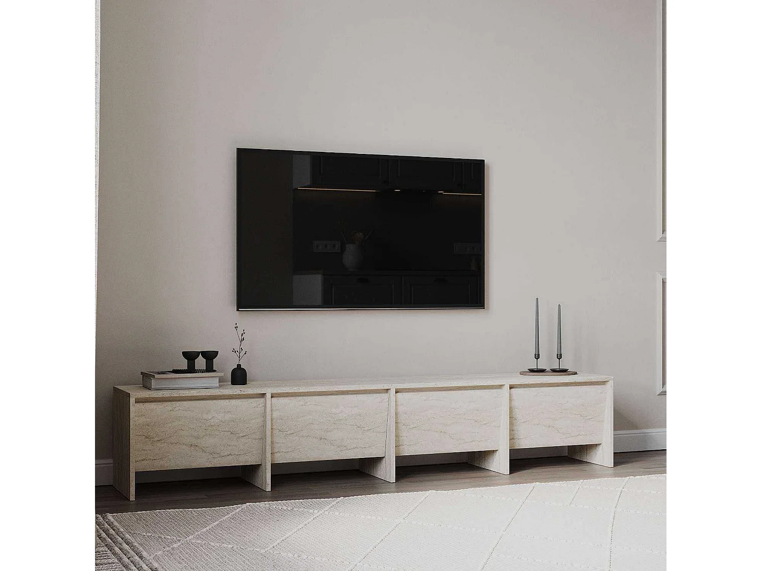 TV-Ständer – 180 cm – Travertin – MDF