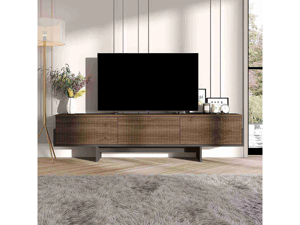 Mueble de TV – 180 cm – Nogal y Negro – Tablero de partículas recubierto de melamina
