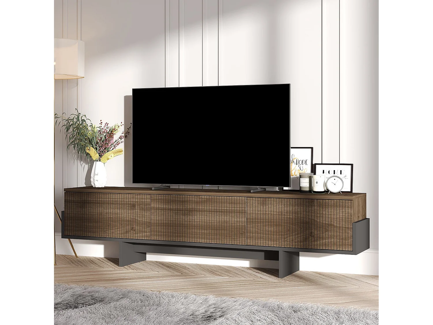 Mueble de TV – 180 cm – Nogal y Negro – Tablero de partículas recubierto de melamina