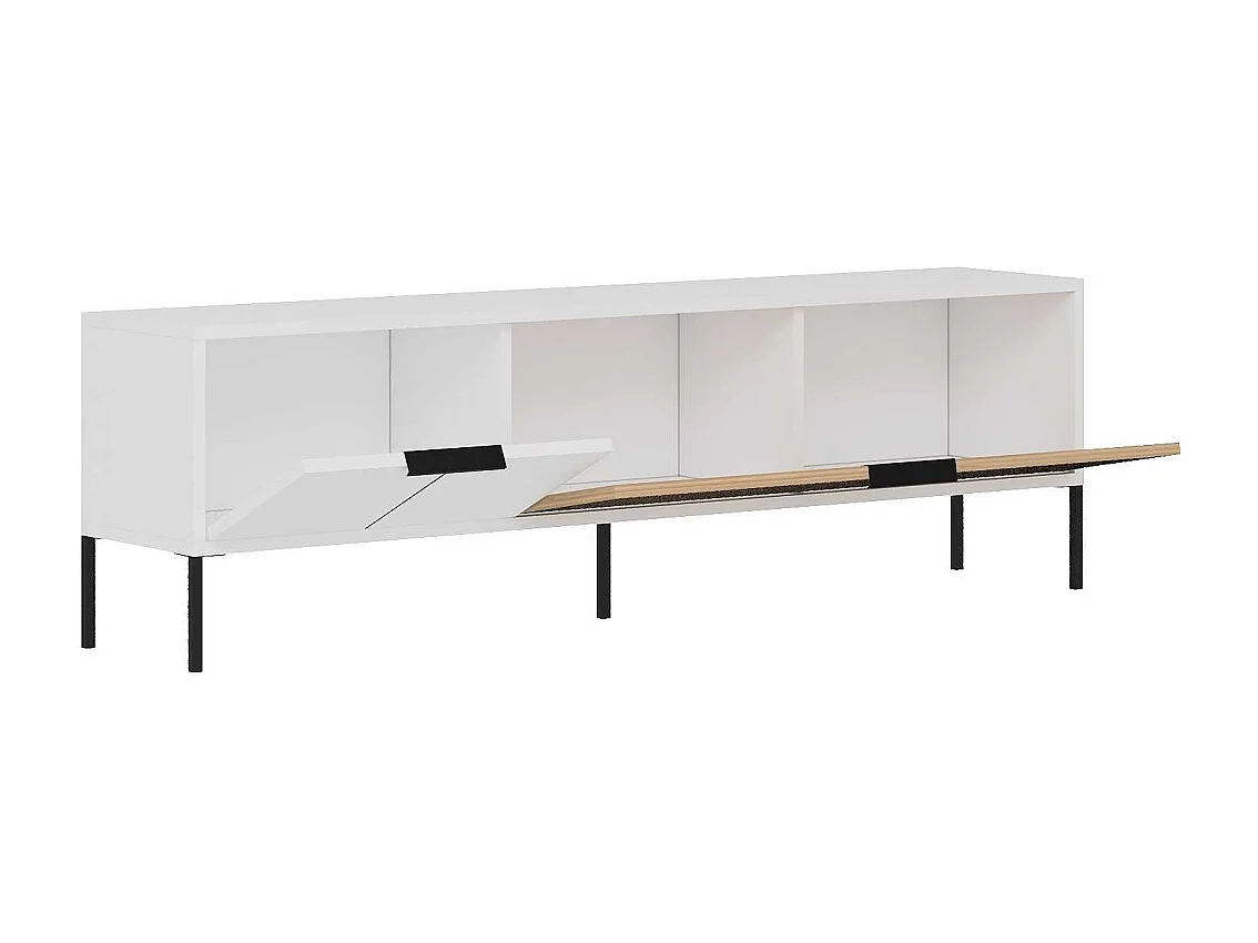 Mueble de TV – 150 cm x 45 cm x 30 cm – Blanco y Ratán – MDF