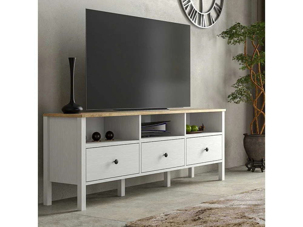 Móvel de TV – 160 cm x 58 cm x 35 cm – Branco e madeira – Aglomerado