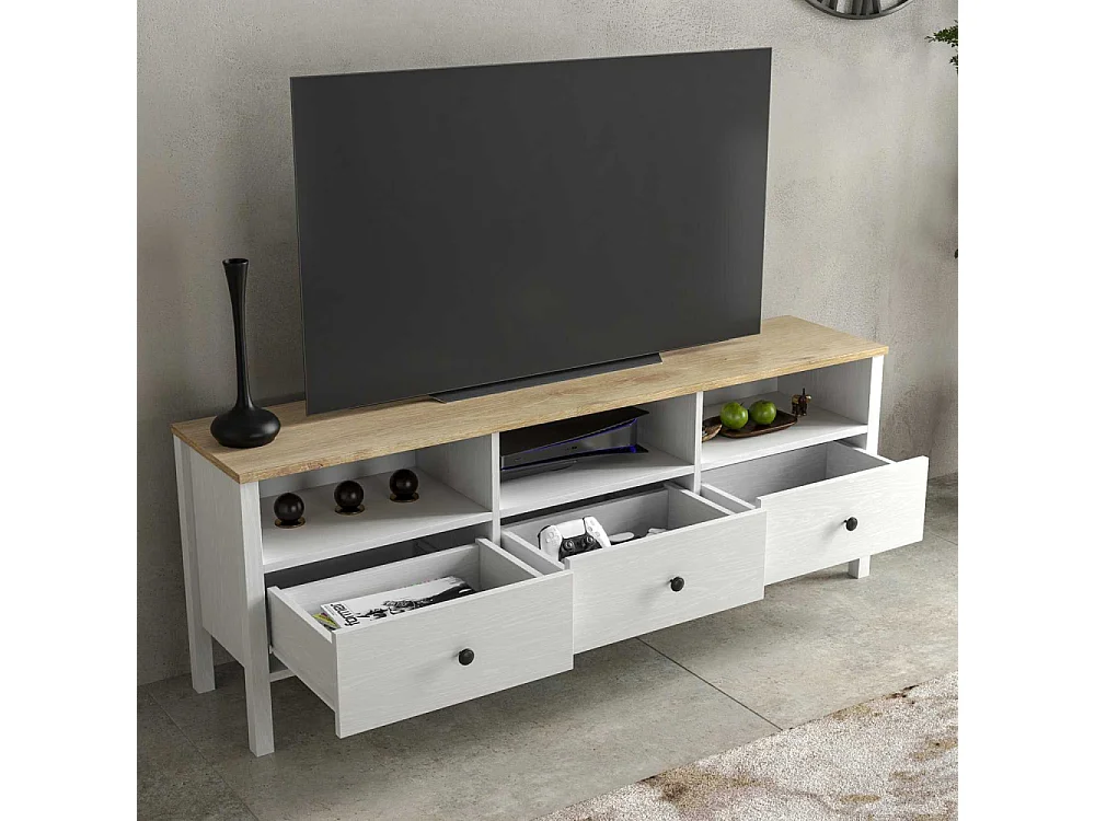 Móvel de TV – 160 cm x 58 cm x 35 cm – Branco e madeira – Aglomerado