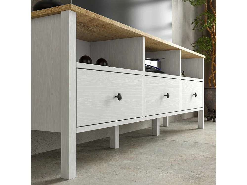 Móvel de TV – 160 cm x 58 cm x 35 cm – Branco e madeira – Aglomerado