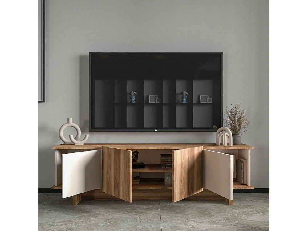 Móvel de TV – 180 x 50 x 33 cm – Bege e Nogueira – Aglomerado revestido em melamina
