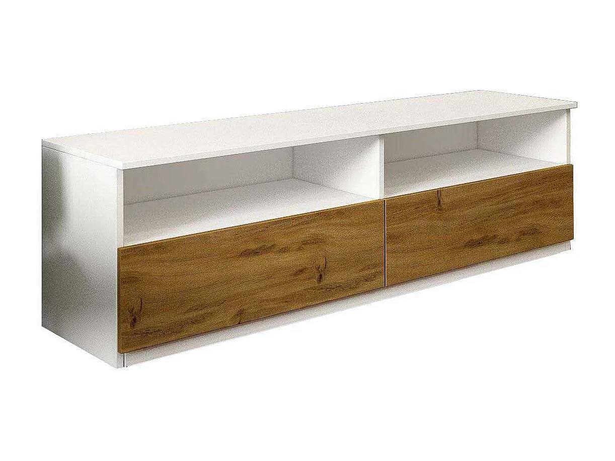 TV-Ständer – 144 cm x 49,8 cm x 45 cm – Weiß und Natur – MDF