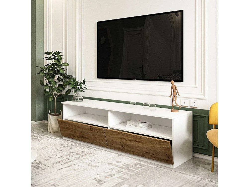 TV-Ständer – 144 cm x 49,8 cm x 45 cm – Weiß und Natur – MDF