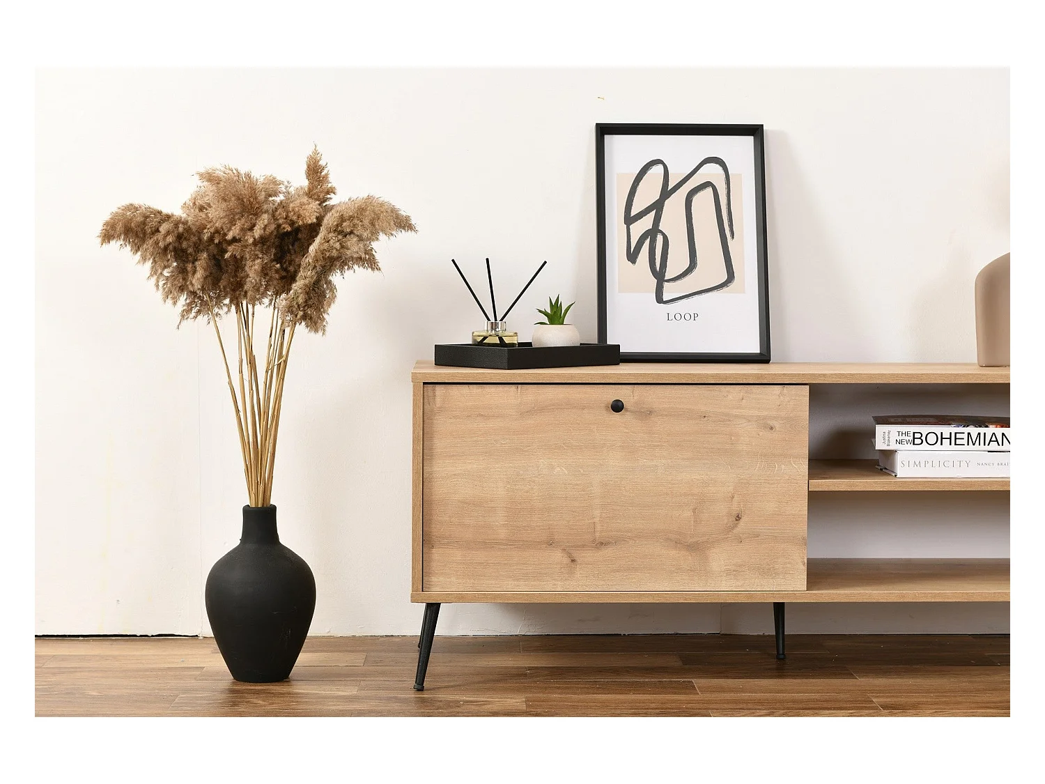 Meuble TV en aggloméré Calvin 140 x 41 x 55 cm