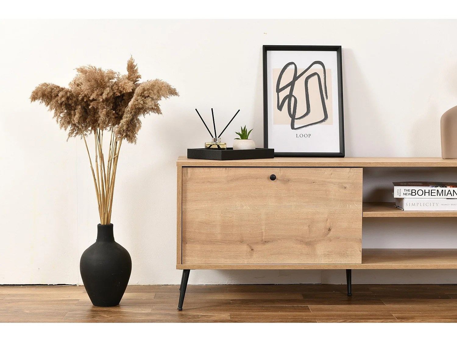 Meuble TV en aggloméré Calvin 140 x 41 x 55 cm