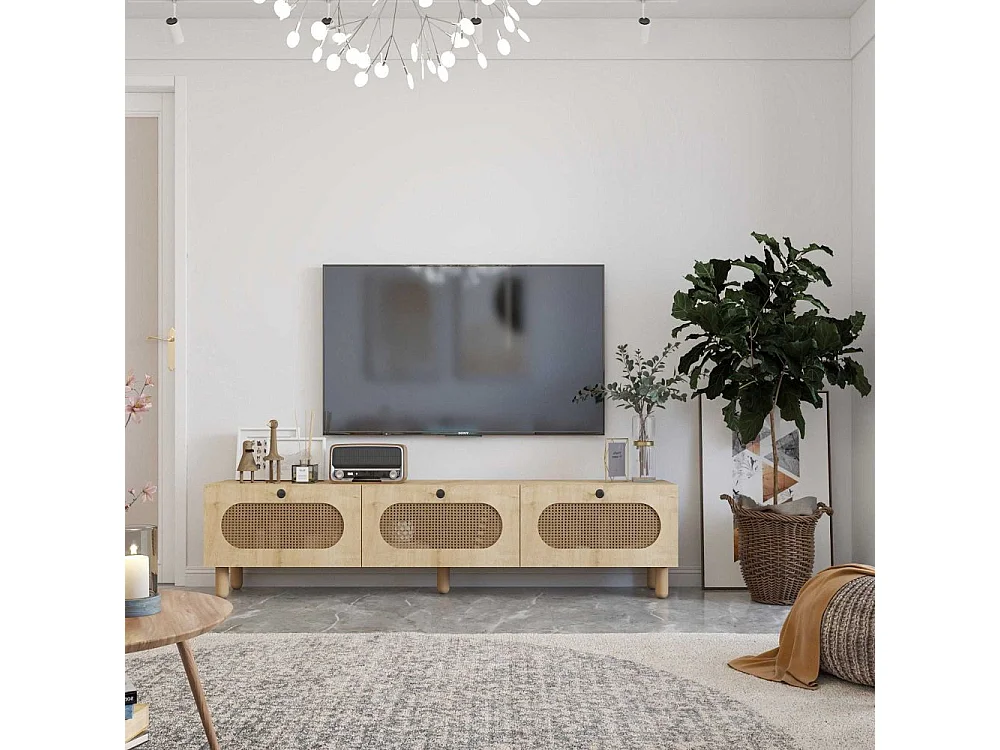 TV-Ständer – 180 cm – Saphir-Eiche und Rattan – MDF