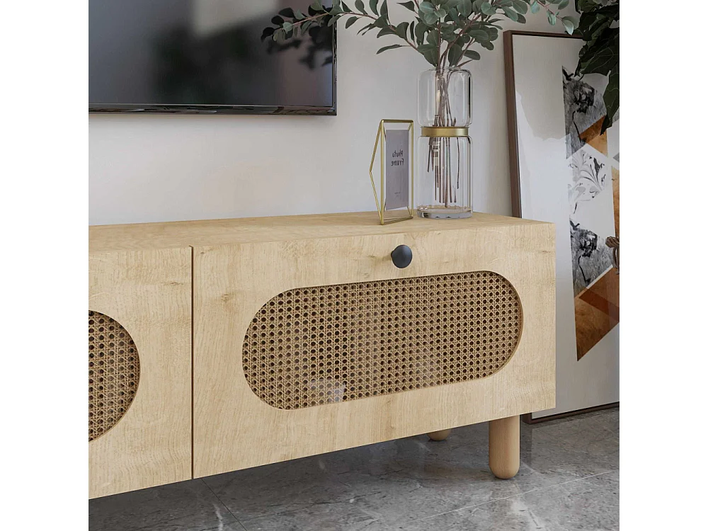 TV-Ständer – 180 cm – Saphir-Eiche und Rattan – MDF