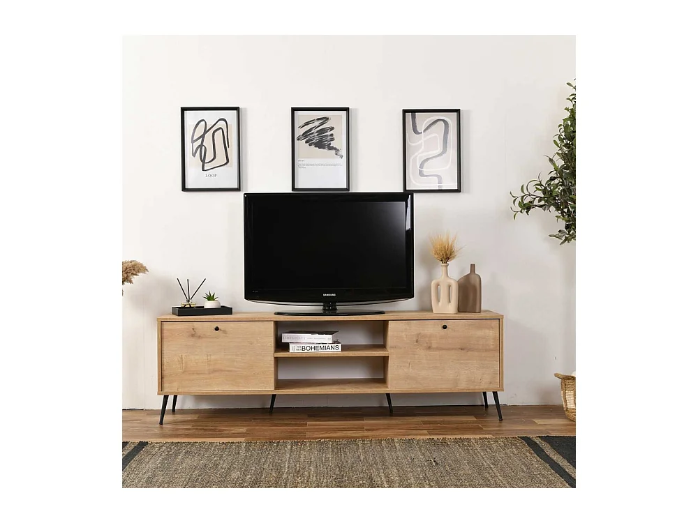 Meuble TV en aggloméré Calvin 180 x 41 x 55 cm - chêne