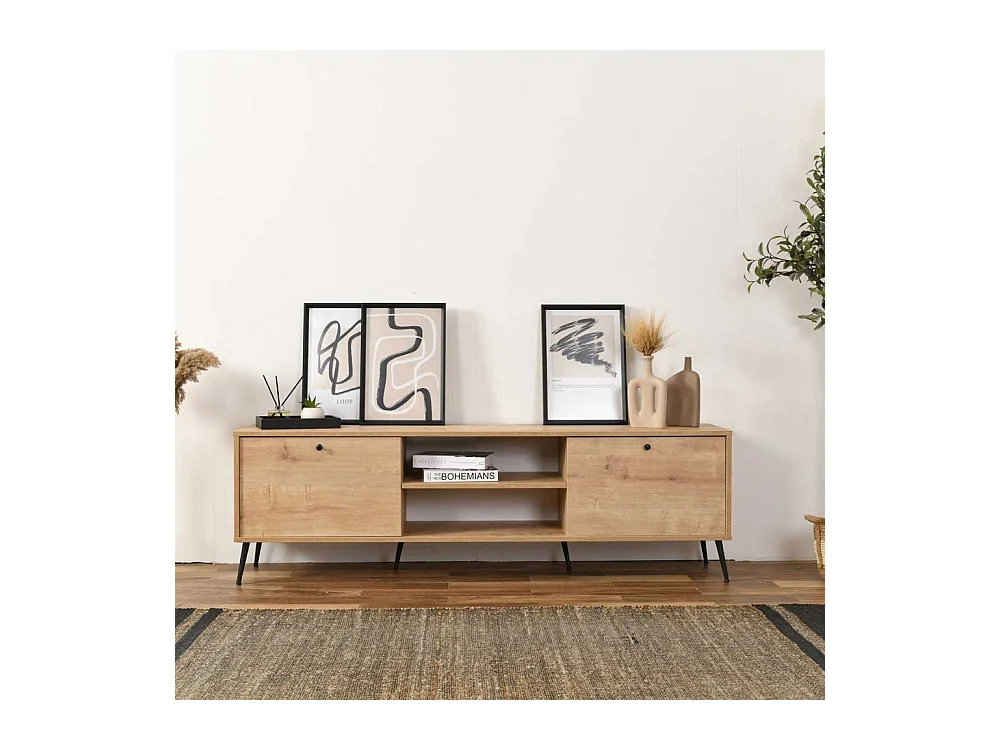 Meuble TV en aggloméré Calvin 180 x 41 x 55 cm - chêne