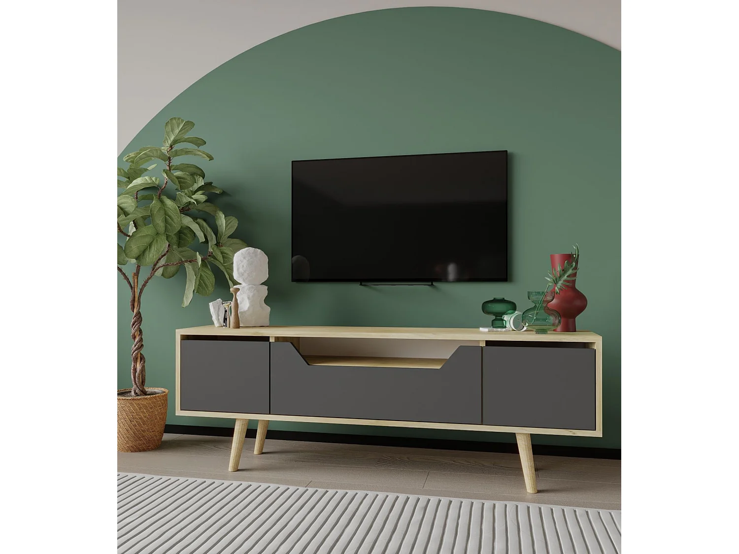 Meuble TV en aggloméré 150 x 29.8 x 53 cm Roma