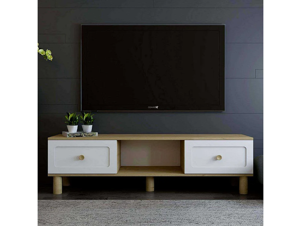 Móvel de TV – 150 cm x 40,6 cm – Carvalho Safira e Branco – MDF