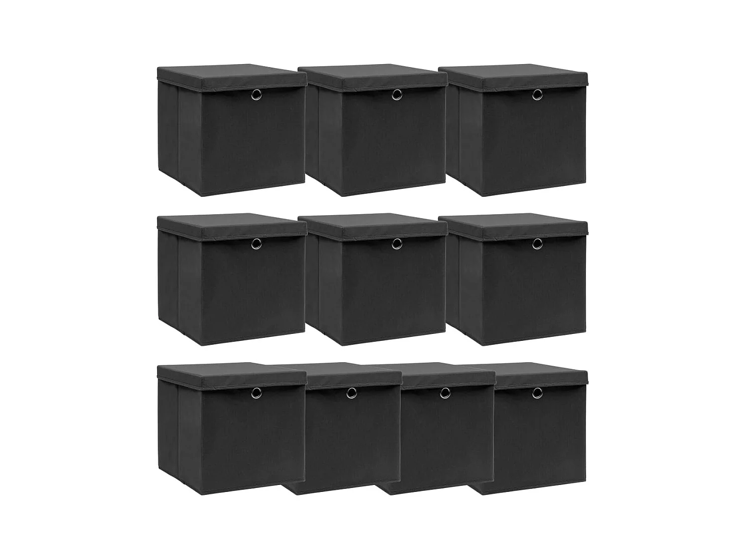 Aufbewahrungsboxen mit Deckeln 10 Stk. Schwarz 32x32x32cm Stoff