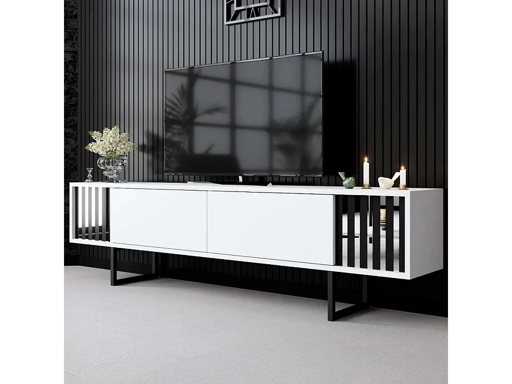 Mueble de TV – 180 cm x 30 cm x 48 cm – Blanco y Negro – MDF