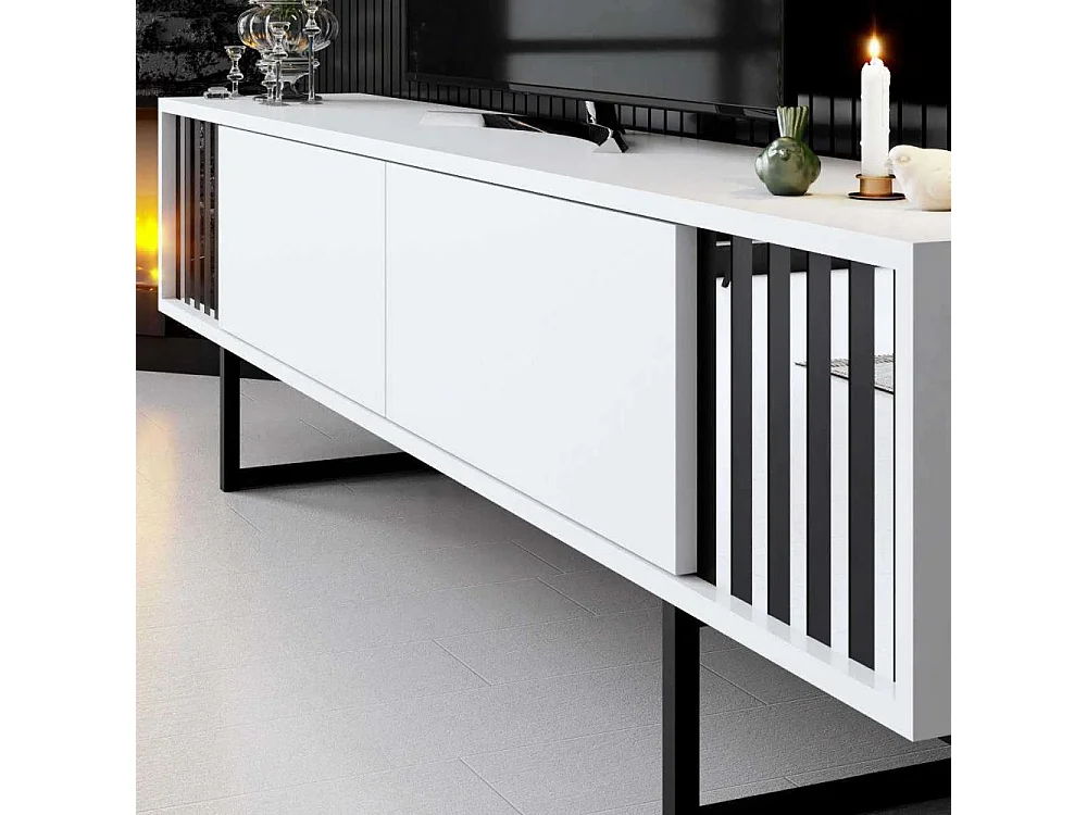 Mueble de TV – 180 cm x 30 cm x 48 cm – Blanco y Negro – MDF