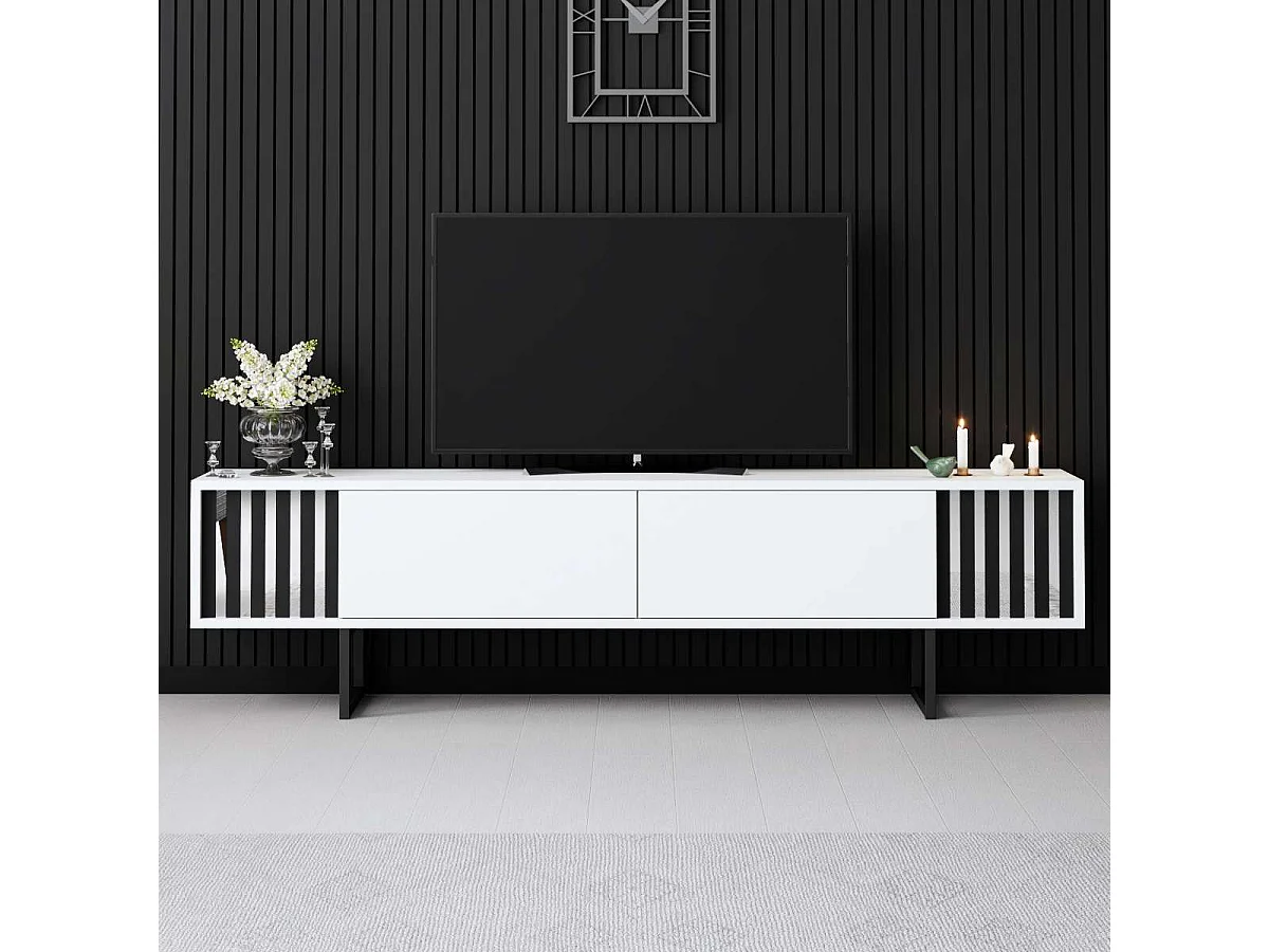 Mueble de TV – 180 cm x 30 cm x 48 cm – Blanco y Negro – MDF