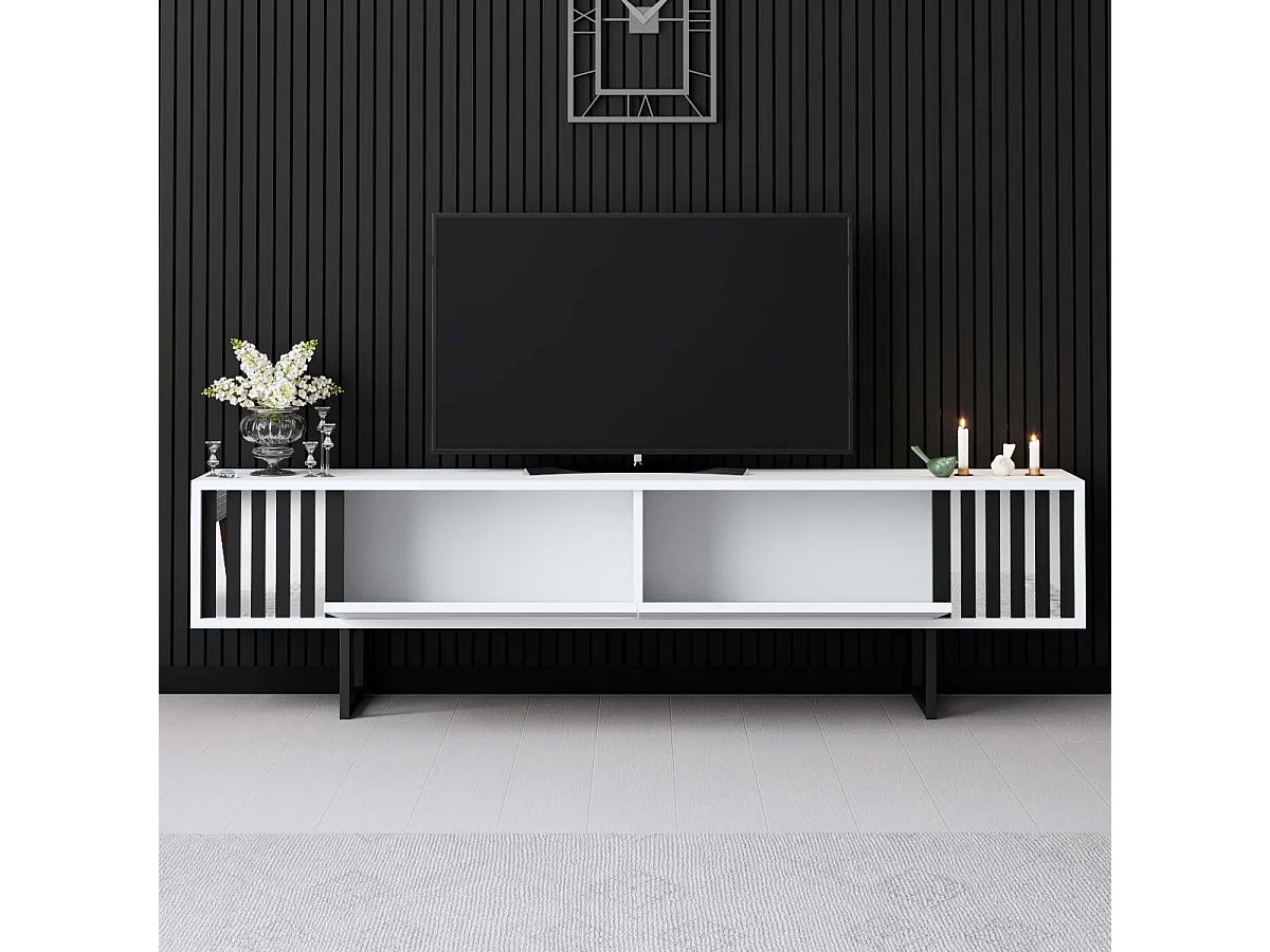 Mueble de TV – 180 cm x 30 cm x 48 cm – Blanco y Negro – MDF