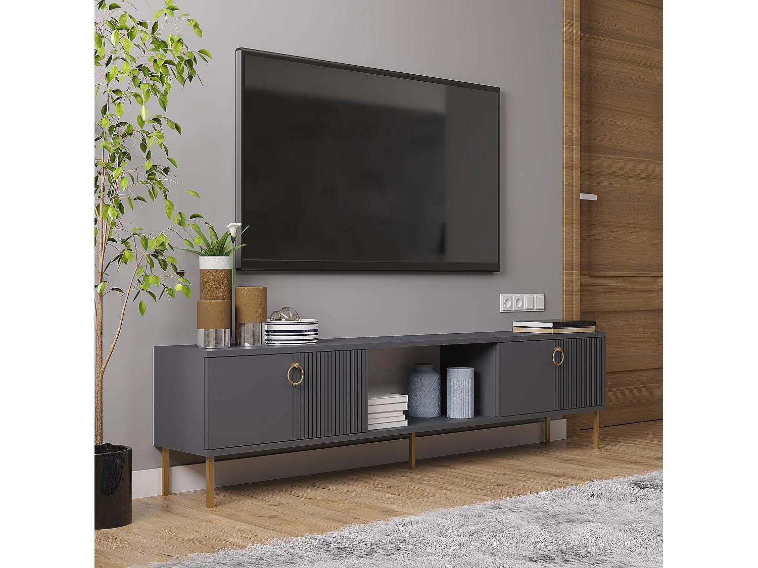 Móvel de TV – 180 cm x 45 cm x 30 cm – Antracite – MDF