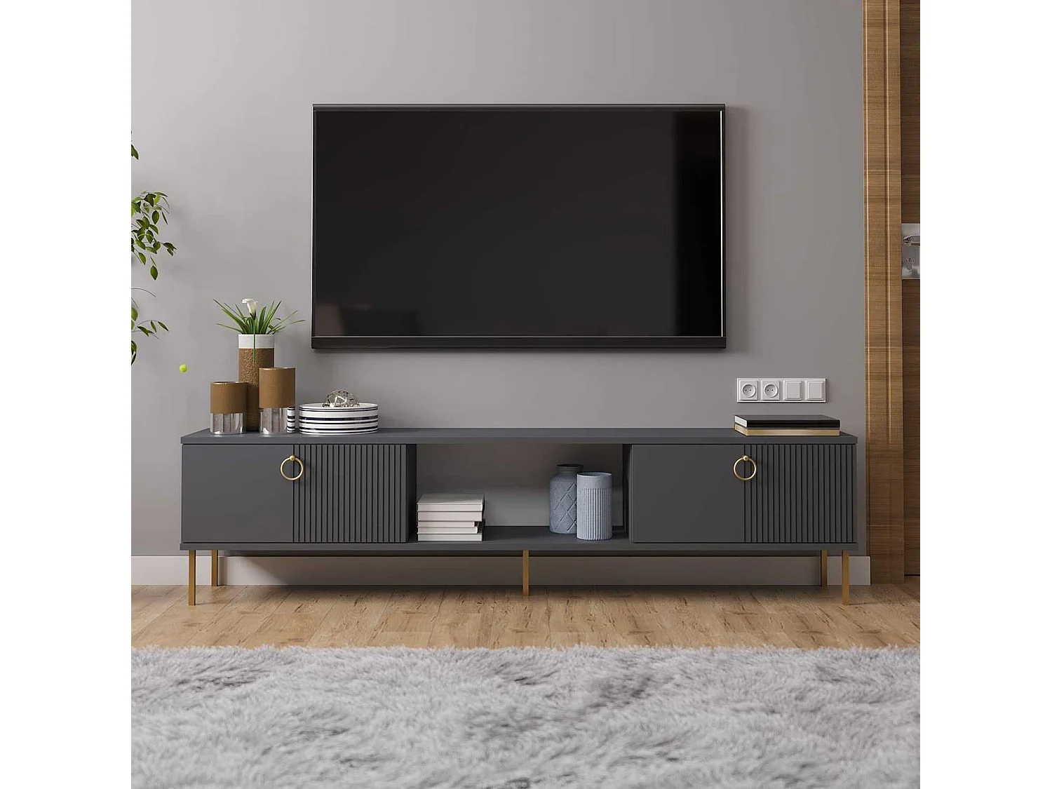 Mueble de TV – 180 cm x 45 cm x 30 cm – Antracita – MDF