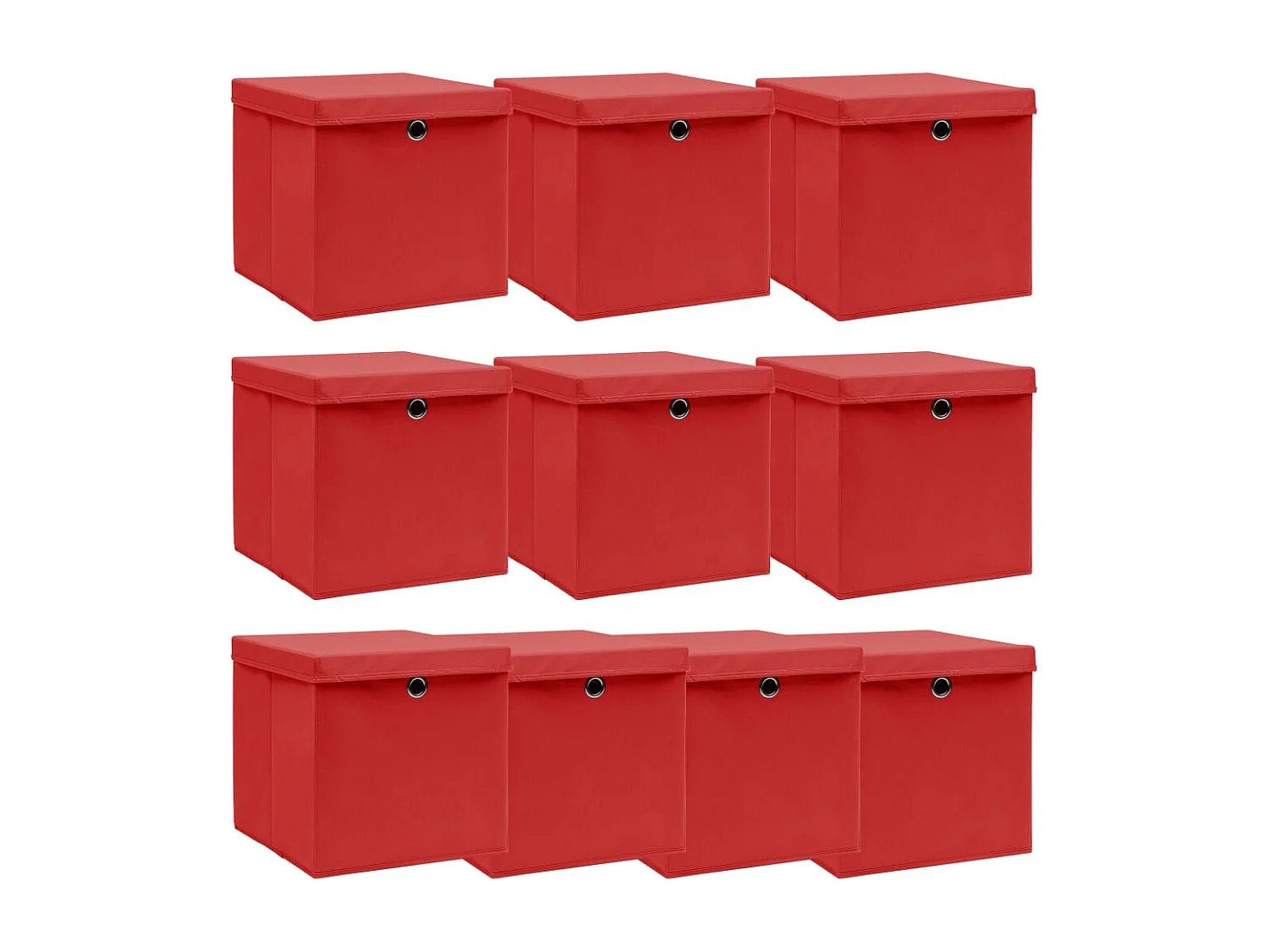 Boîtes de rangement et couvercles 10 pcs Rouge 32x32x32cm Tissu