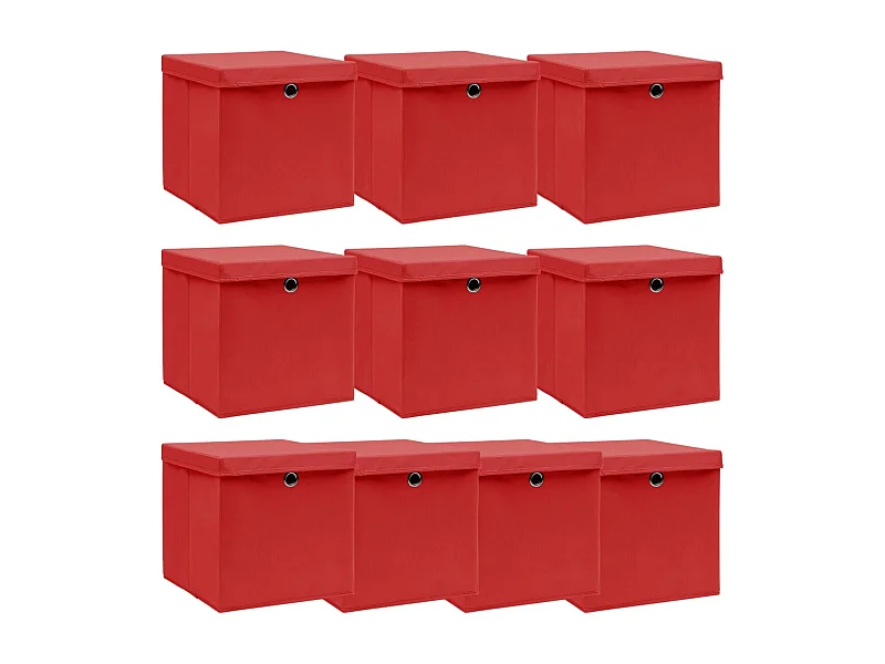 Boîtes de rangement et couvercles 10 pcs Rouge 32x32x32cm Tissu