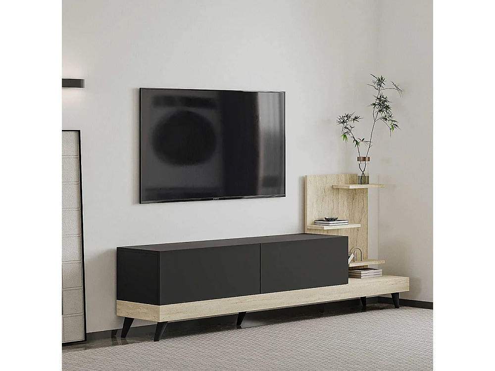 Móvel de TV – 180 cm x 82 cm – Antracite e Travertino – painel de partículas