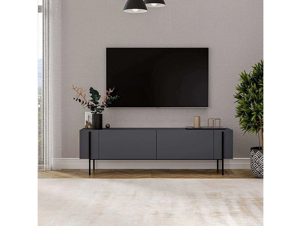 Móvel de TV – 160 cm x 45,6 cm x 31,4 cm – Cor Antracite – Painéis de partículas revestidos a melamina