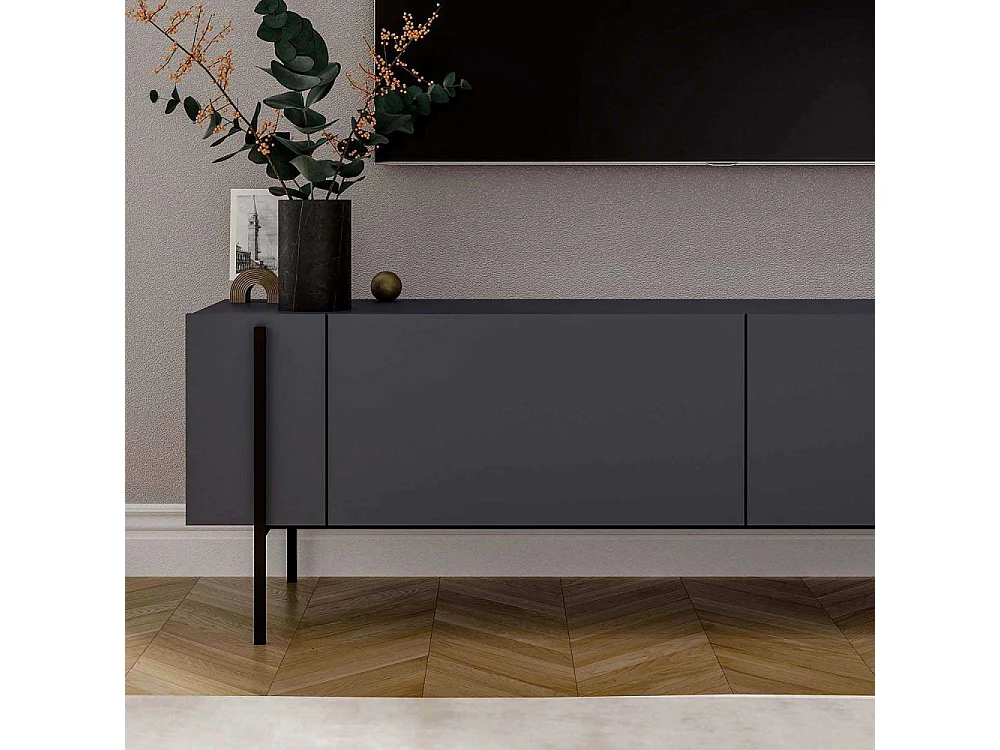 Móvel de TV – 160 cm x 45,6 cm x 31,4 cm – Cor Antracite – Painéis de partículas revestidos a melamina