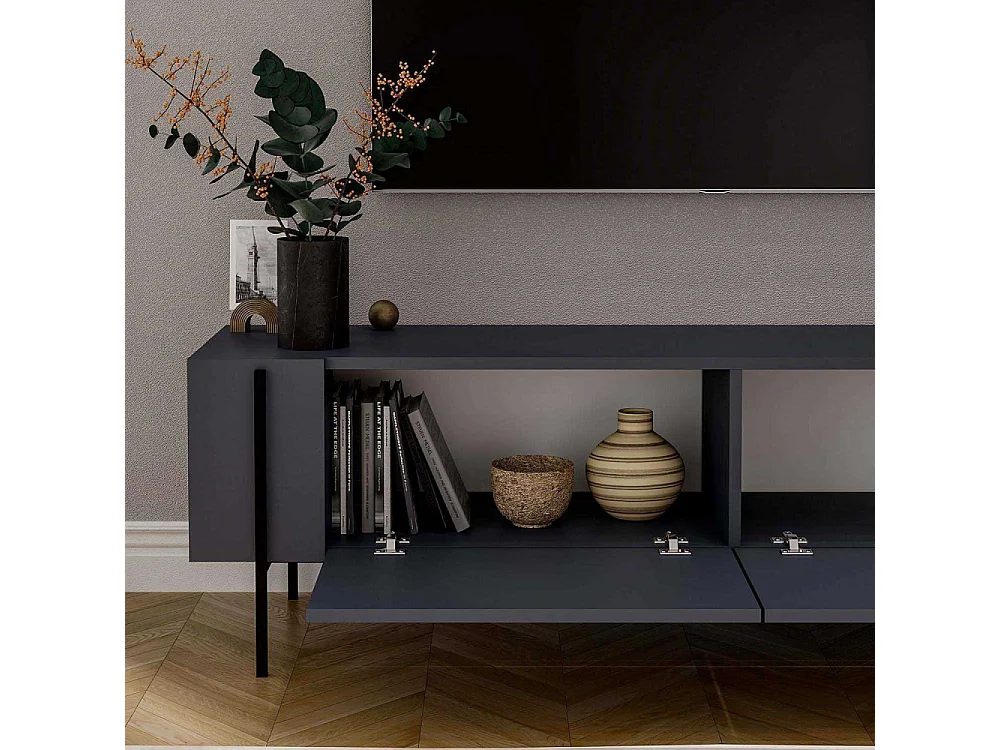 Móvel de TV – 160 cm x 45,6 cm x 31,4 cm – Cor Antracite – Painéis de partículas revestidos a melamina