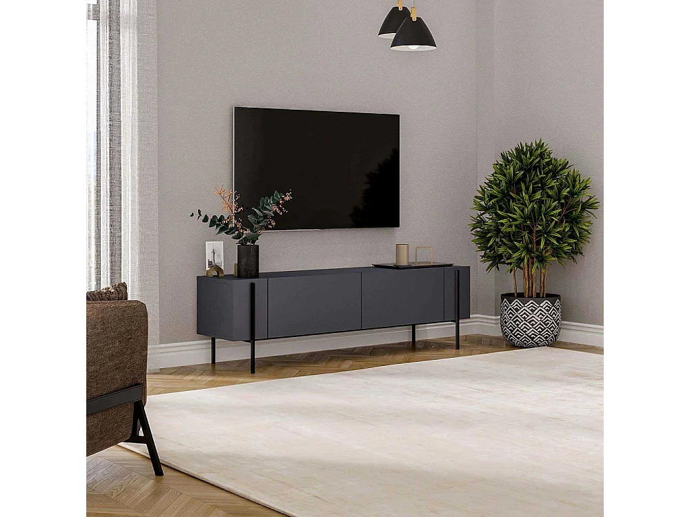 Móvel de TV – 160 cm x 45,6 cm x 31,4 cm – Cor Antracite – Painéis de partículas revestidos a melamina