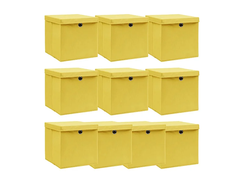 Boîtes de rangement et couvercles 10 pcs Jaune 32x32x32cm Tissu