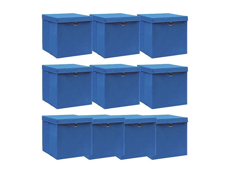 Boîtes de rangement avec couvercle 10 pcs Bleu 32x32x32cm Tissu