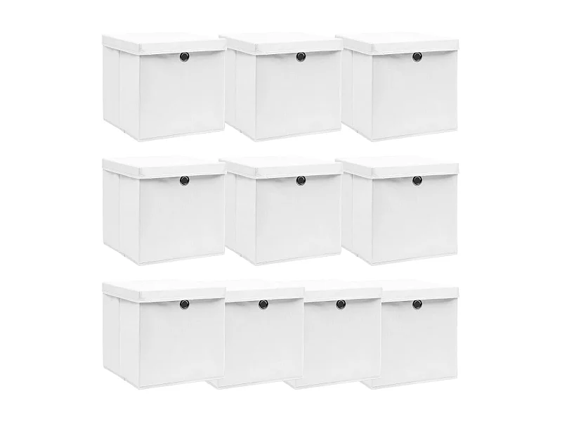 Boîtes de rangement avec couvercle 10pcs Blanc 32x32x32cm Tissu
