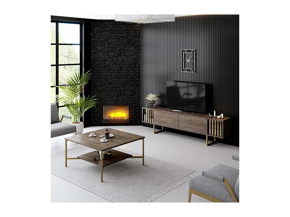 Meuble TV en aggloméré et métal Gold Line