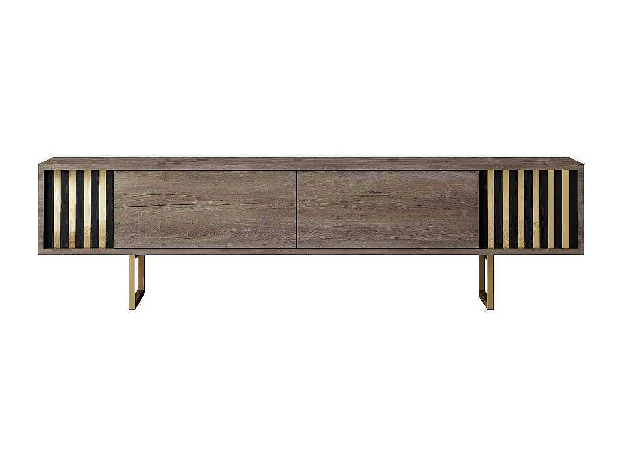 Mueble de TV – 180cm x 30cm x 48cm – Nogal y Dorado – Tablero de partículas recubierto de melamina