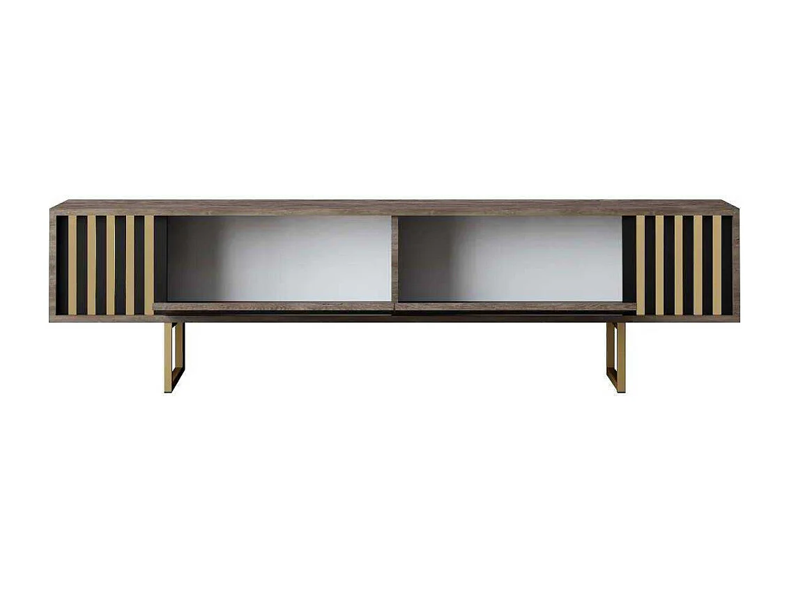 Mueble de TV – 180cm x 30cm x 48cm – Nogal y Dorado – Tablero de partículas recubierto de melamina