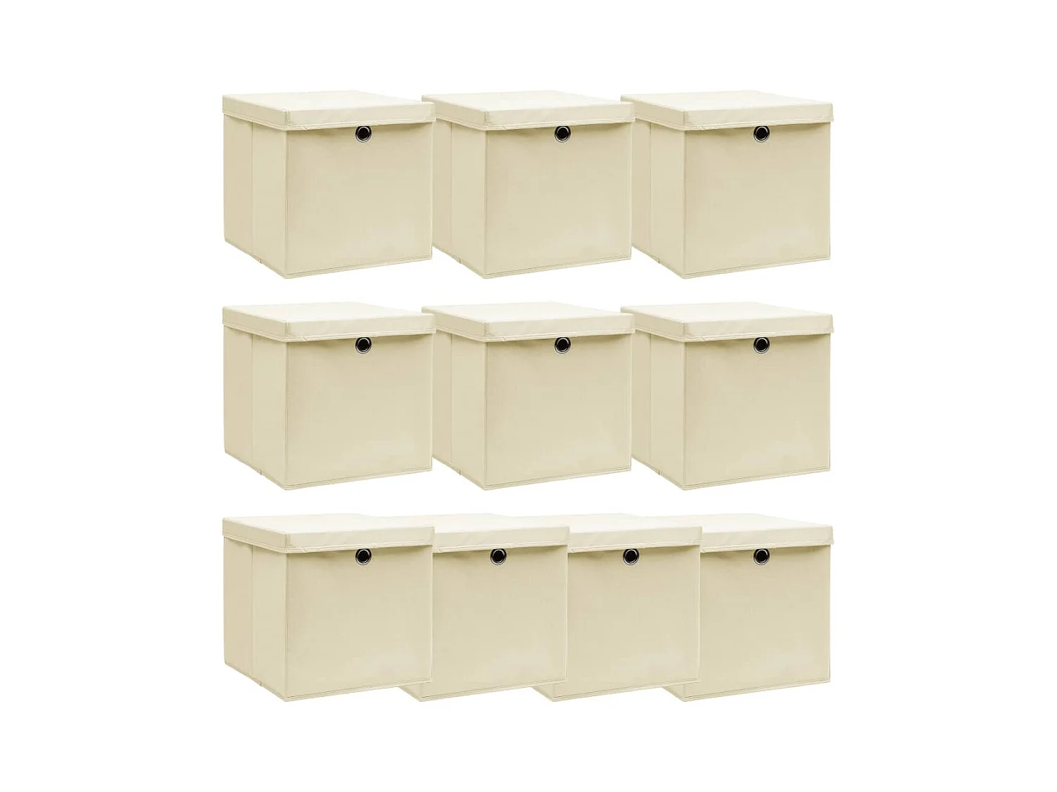 Aufbewahrungsboxen mit Deckel 10 Stk. Creme 32x32x32 cm Stoff