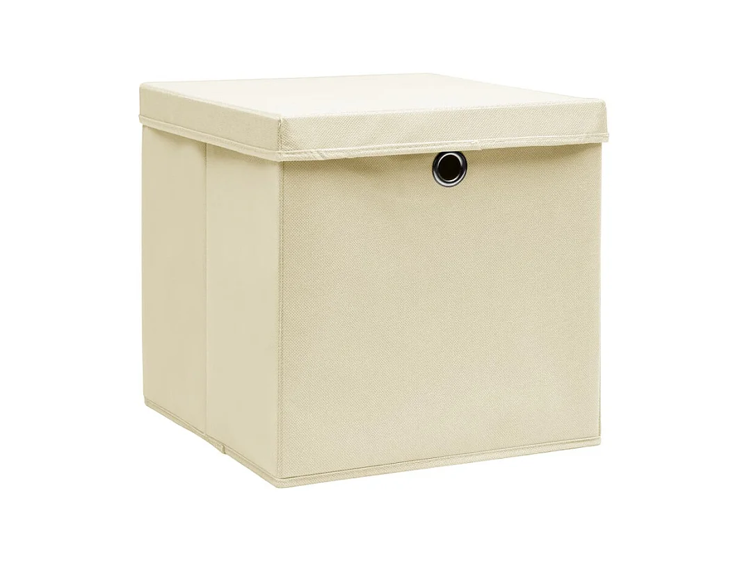 Aufbewahrungsboxen mit Deckel 10 Stk. Creme 32x32x32 cm Stoff