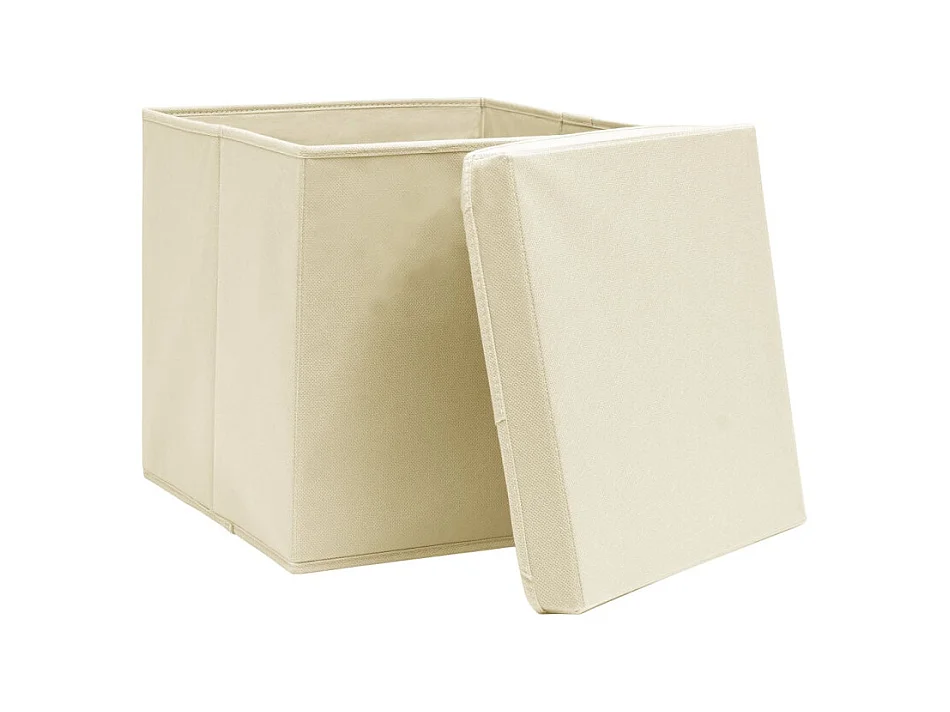 Aufbewahrungsboxen mit Deckel 10 Stk. Creme 32x32x32 cm Stoff