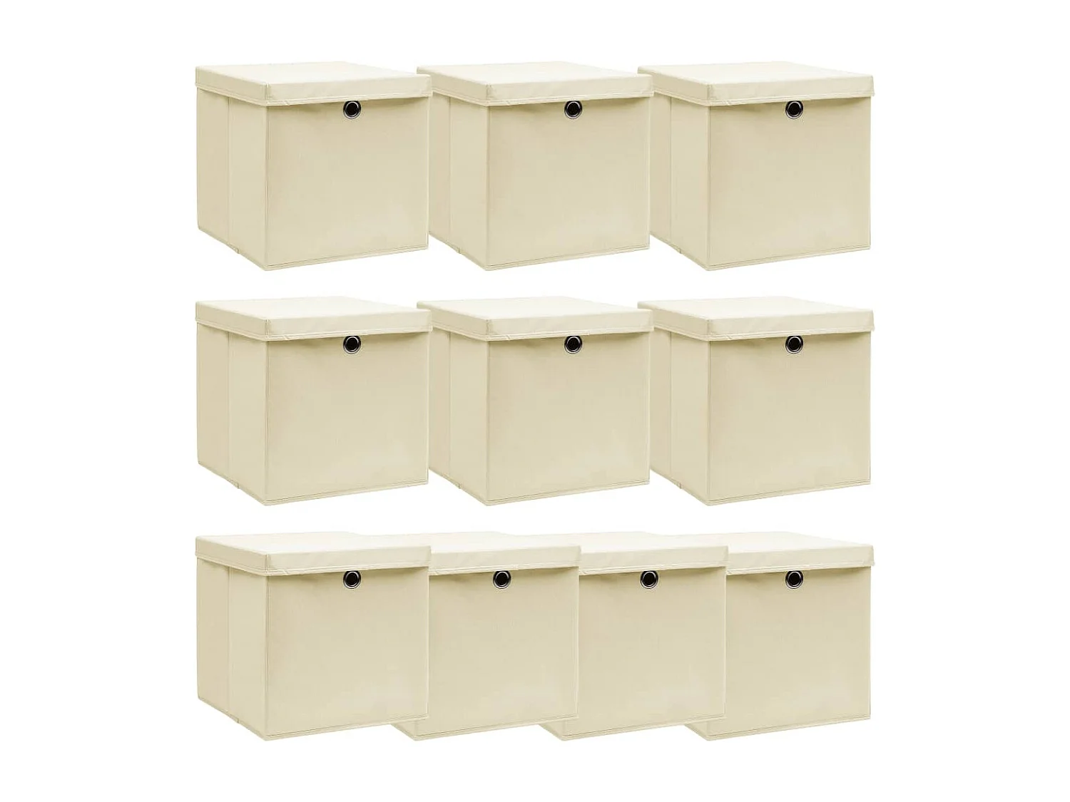 Conjunto de 10 Caixas de Arrumação com Tampa em Tecido Creme - 32x32x32 cm